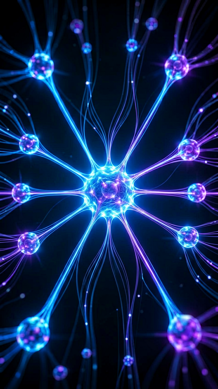 Futuristic AI neural network visualization, glowin