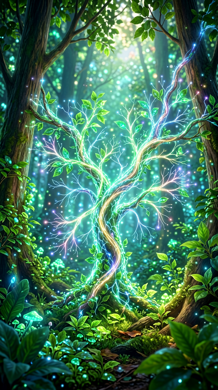 Organic artificial intelligence concept, glowing n