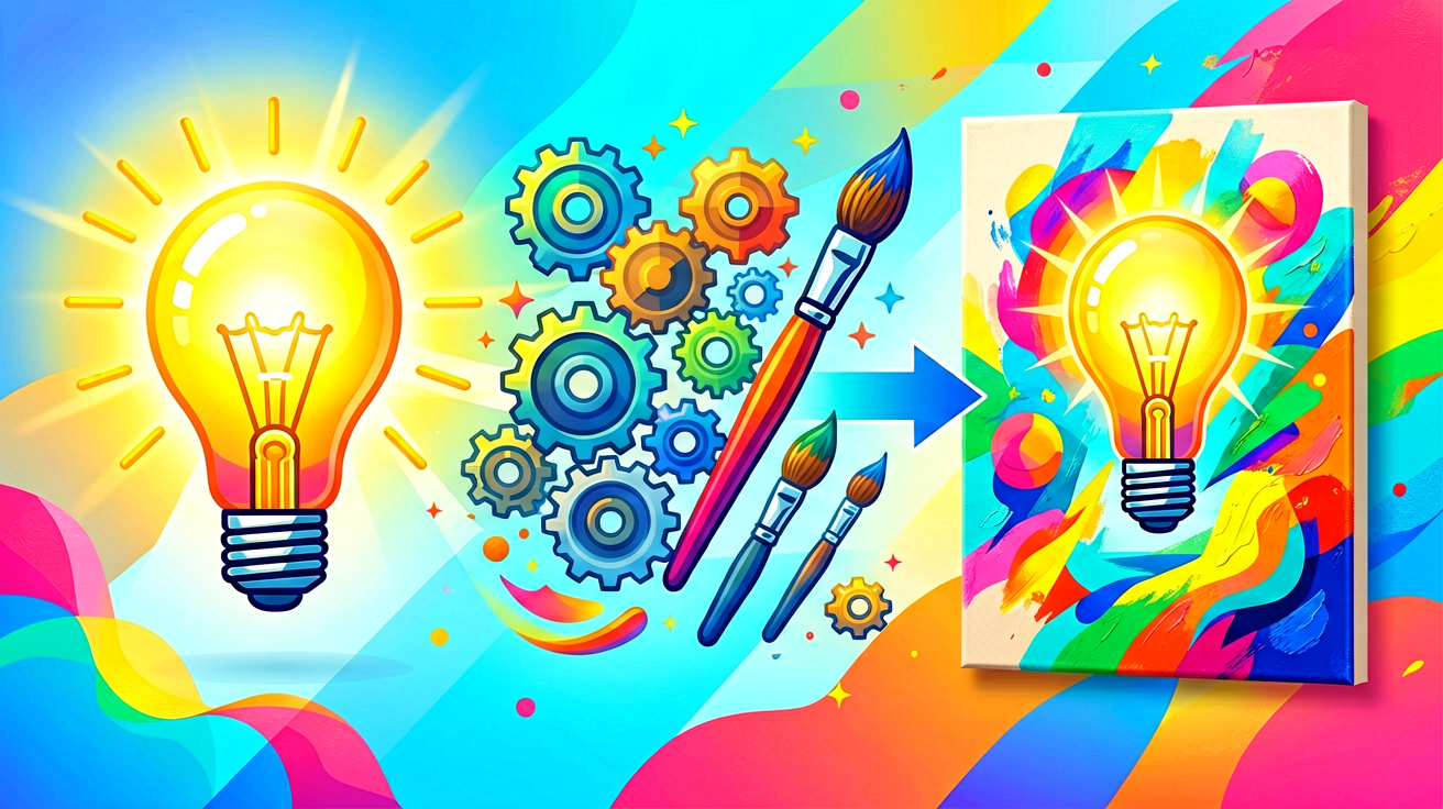 A beam of light starting from a "lightbulb idea" s